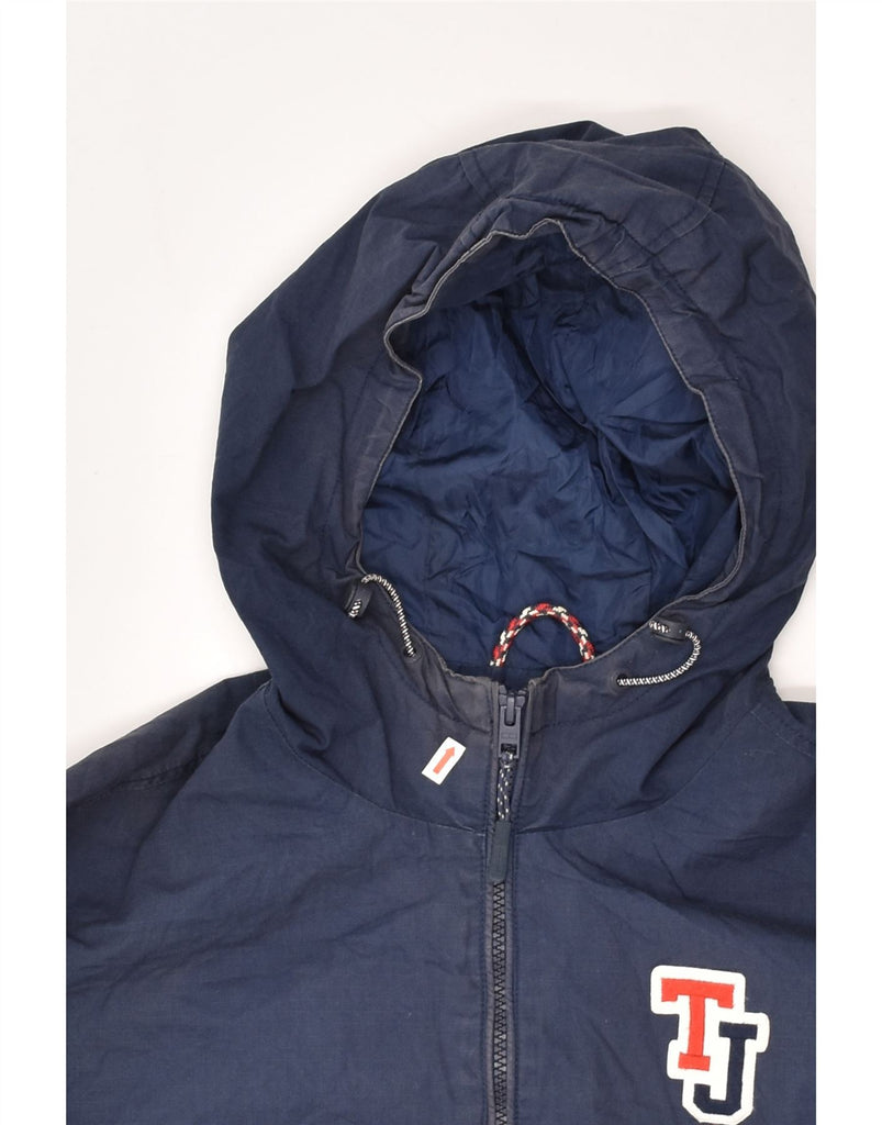 TOMMY HILFIGER Mens Graphic Hooded Anorak Jacket UK 36 Small Navy Blue | Vintage Tommy Hilfiger | Thrift | Second-Hand Tommy Hilfiger | Used Clothing | Messina Hembry 