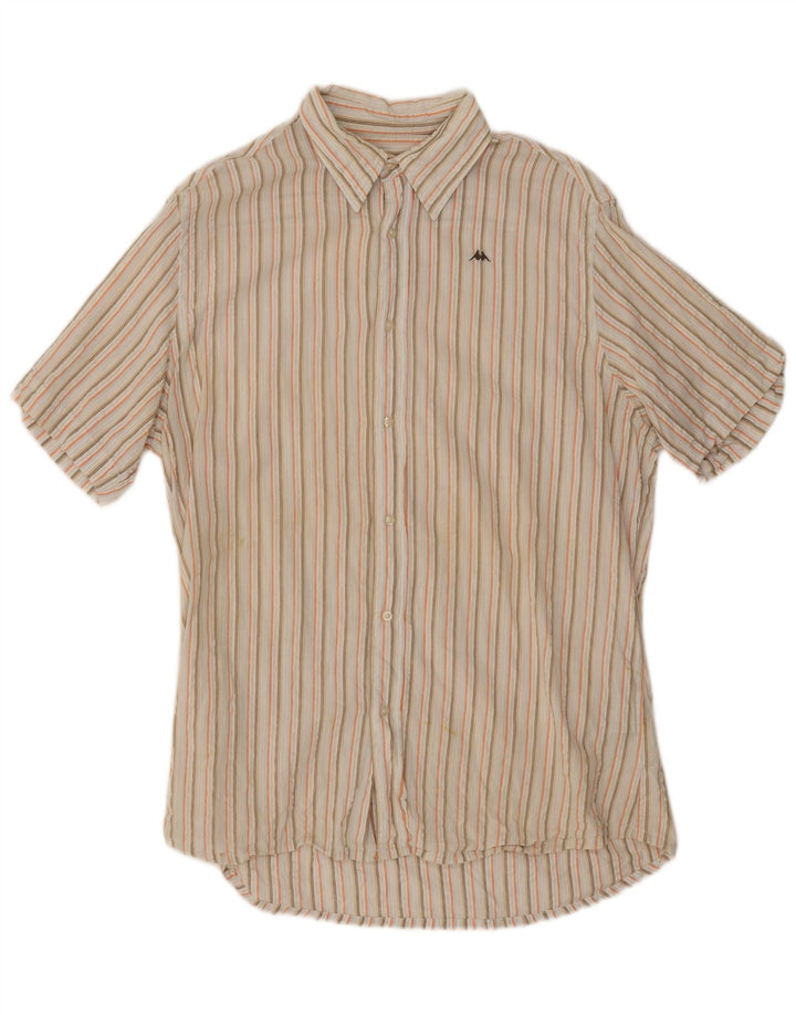 Kappa Mens Short Sleeve Shirt XL White Striped Cotton