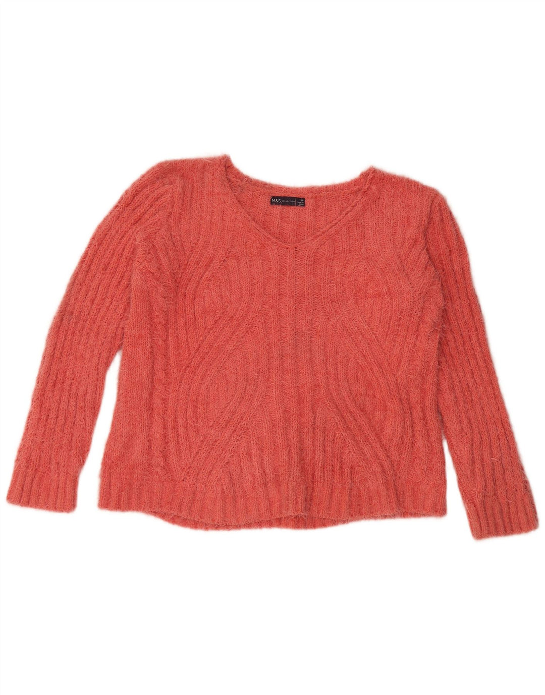 Marks & Spencer Womens V-Neck Jumper Sweater UK 18 XL Orange Polyester