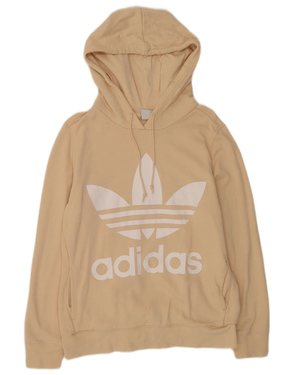 Adidas Womens Graphic Hoodie Jumper UK 12 Medium Beige Cotton