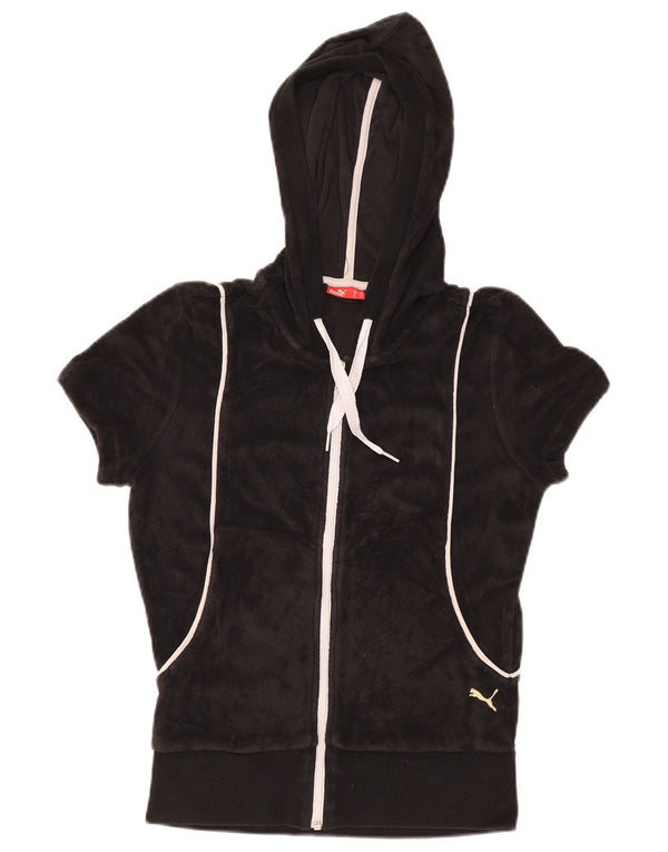 PUMA Womens Short Sleeve Velvet Zip Hoodie Sweater UK 12 Medium Black