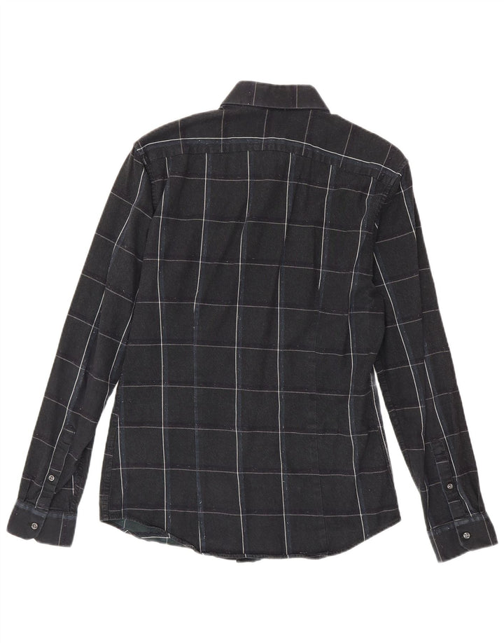 Reiss Mens Slim Fit Flannel Shirt Medium Black Check Cotton