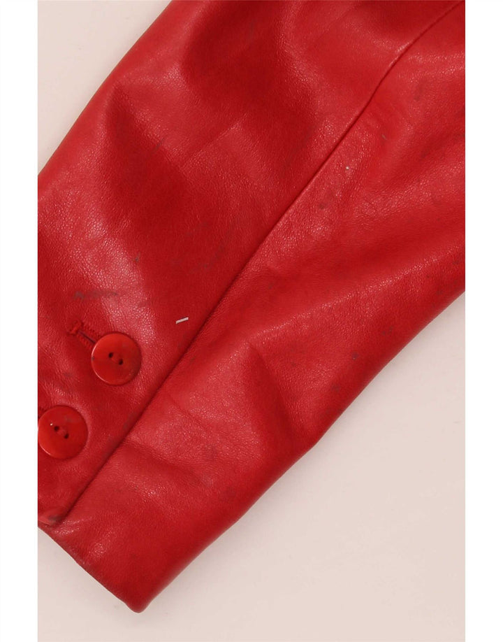 Marc Cain Womens 4 Button Leather Blazer Jacket US Small Red