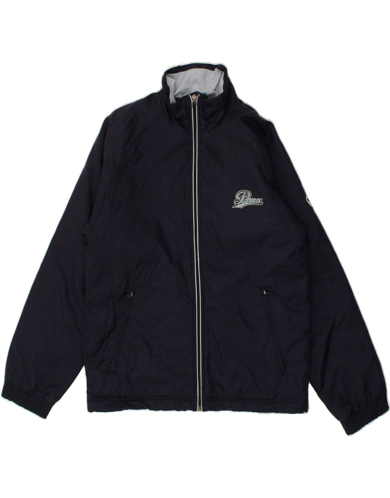 PUMA Mens Graphic Padded Jacket UK 38 Medium Navy Blue | Vintage Puma | Thrift | Second-Hand Puma | Used Clothing | Messina Hembry 