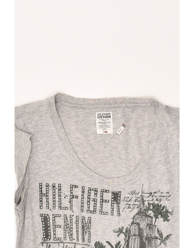 TOMMY HILFIGER Womens Graphic T-Shirt Dress UK 12 Medium Grey Flecked | Vintage Tommy Hilfiger | Thrift | Second-Hand Tommy Hilfiger | Used Clothing | Messina Hembry 