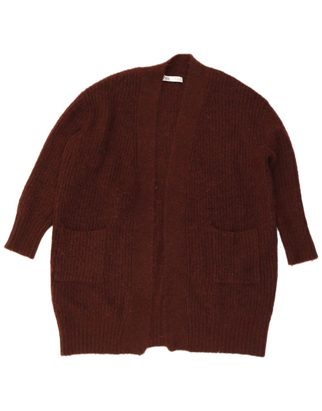 ZARA Womens Longline Oversized Open Cardigan Sweater UK 10 Small Brown