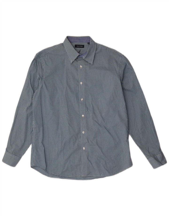 Nautica Mens Shirt Size 16 1/2 Large Blue Gingham Cotton