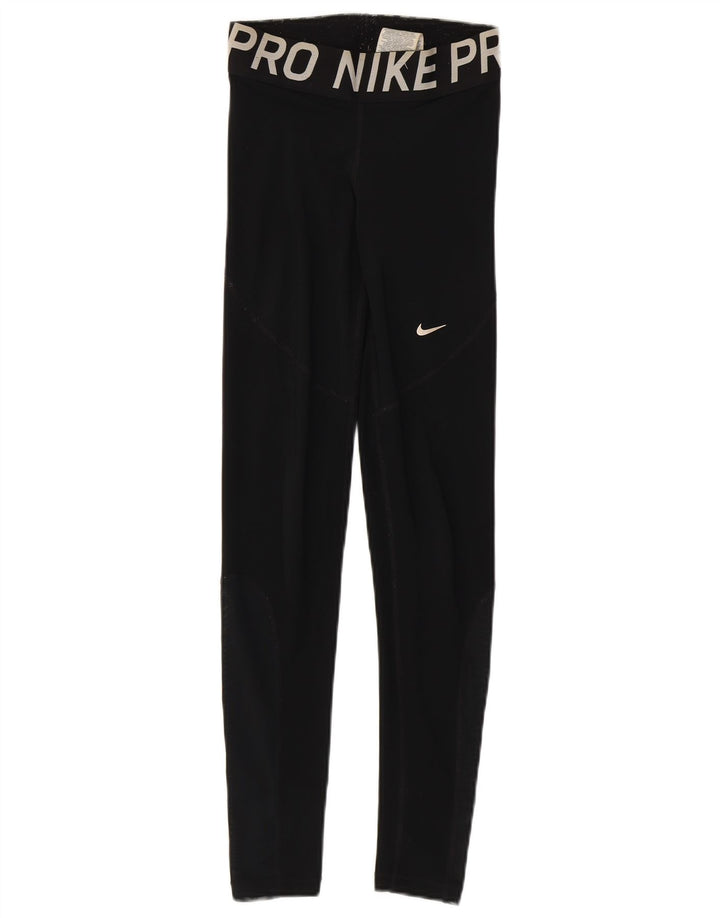 Nike Womens Dri Fit Graphic Leggings UK 6 XS Black Polyester