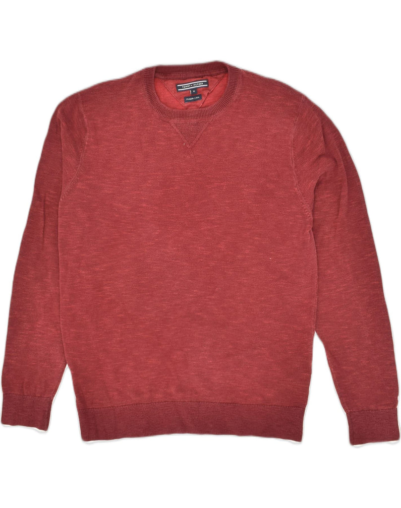 TOMMY HILFIGER Mens Crew Neck Jumper Sweater Medium Burgundy Cotton | Vintage Tommy Hilfiger | Thrift | Second-Hand Tommy Hilfiger | Used Clothing | Messina Hembry 