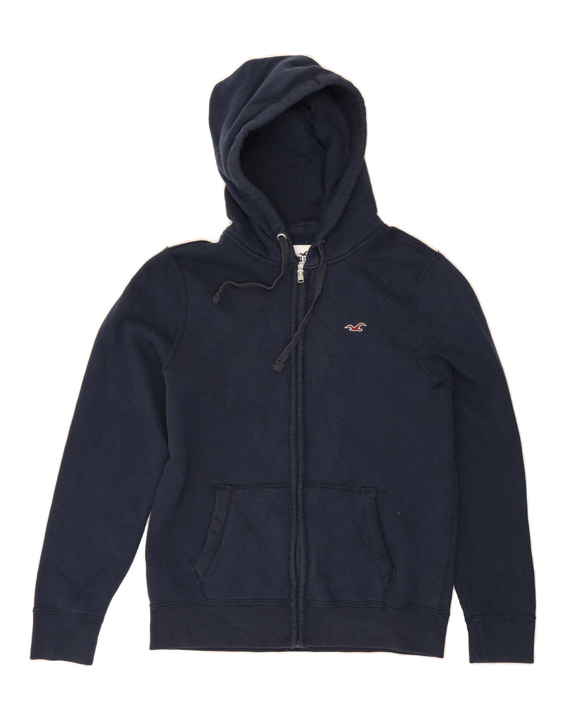 HOLLISTER Mens Zip Hoodie Sweater Medium Navy Blue Cotton Vintage Hollister and Second-Hand Hollister from Messina Hembry 