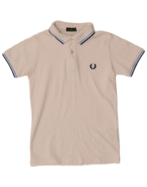 Fred Perry Boys Polo Shirt 9-10 Years White Striped Cotton