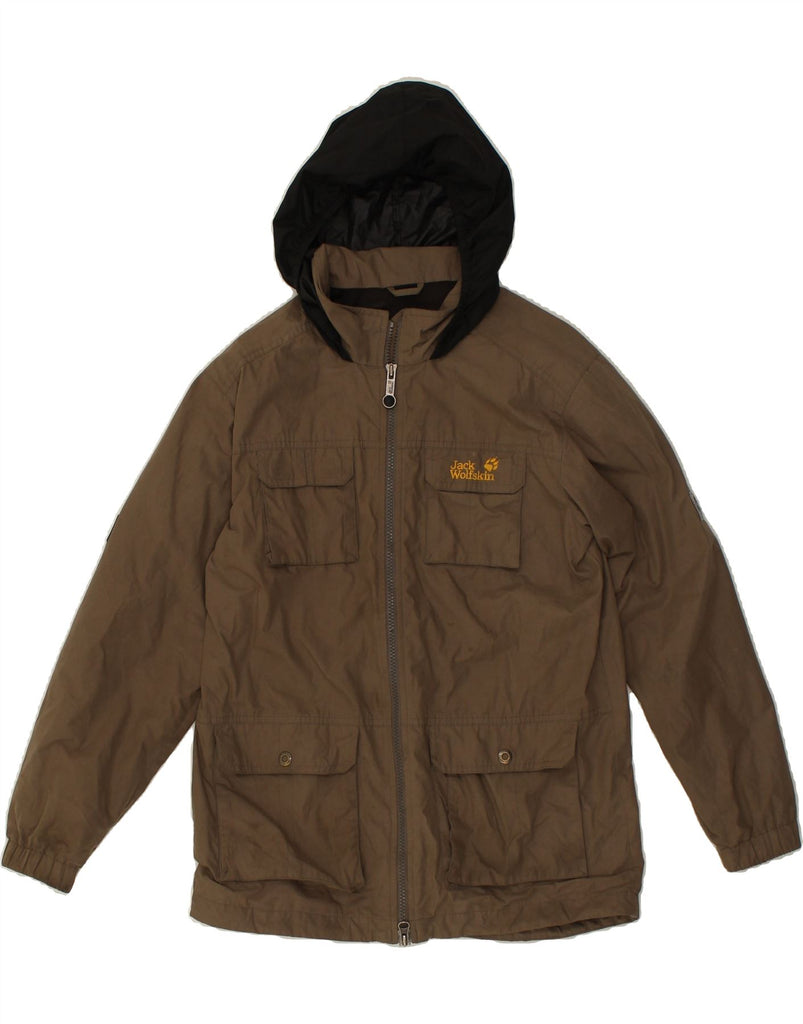 JACK WOLFSKIN Boys Hooded Rain Jacket 11-12 Years Brown Polyester | Vintage Jack Wolfskin | Thrift | Second-Hand Jack Wolfskin | Used Clothing | Messina Hembry 