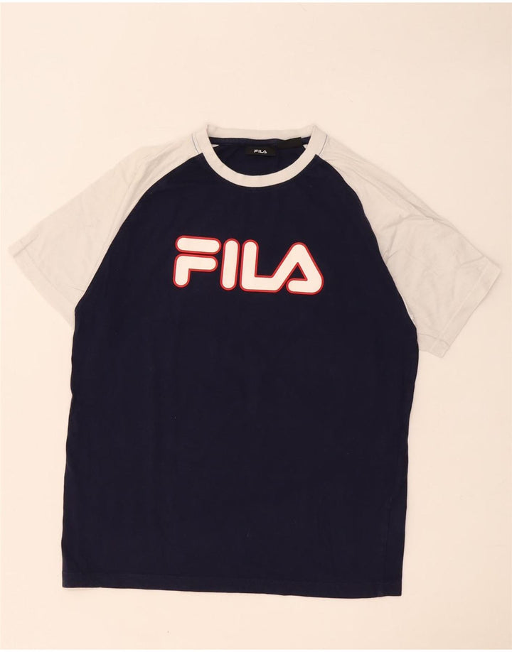 Fila Mens Graphic T-Shirt Top Medium Navy Blue Colourblock Cotton
