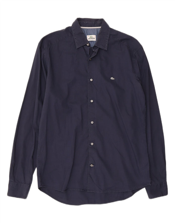 LACOSTE Mens Slim Tailored Fit Shirt Size 40 Medium Navy Blue Cotton