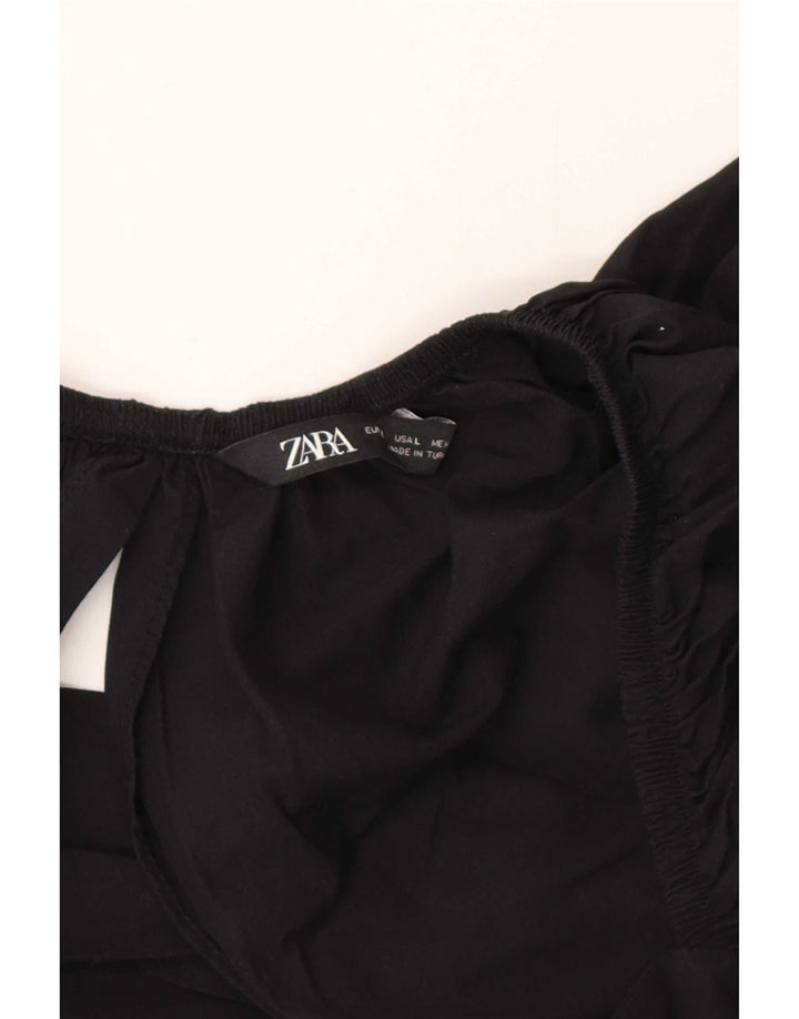 Zara Womens Crop Blouse Top UK 14 Large Black