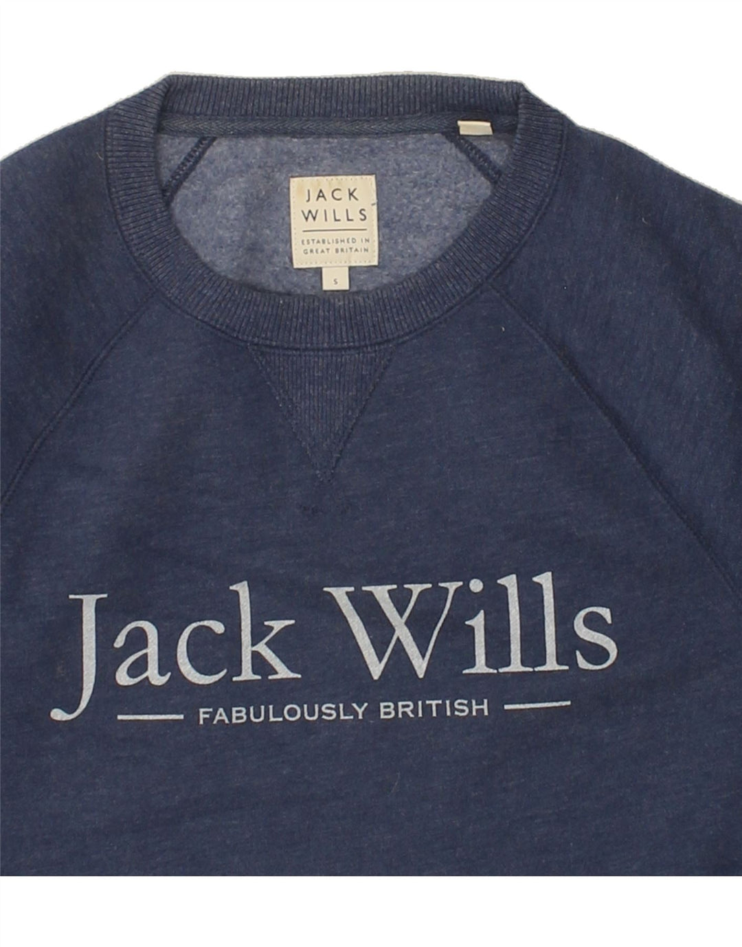 JACK WILLS Mens Graphic Sweatshirt Jumper Small Navy Blue Cotton Vintage Jack Wills and Second-Hand Jack Wills from Messina Hembry 