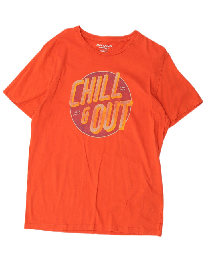 JACK & JONES Mens Regular Fit Graphic T-Shirt Top Medium Orange Cotton