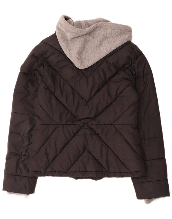 Hollister Womens Hooded Padded Jacket UK 10 Small Black Colourblock