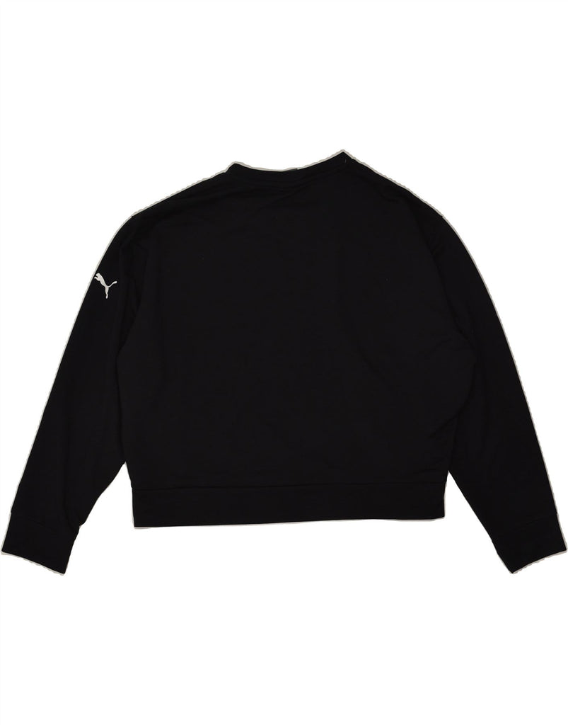 PUMA Womens Graphic Sweatshirt Jumper UK 12 Medium Black Polyester | Vintage Puma | Thrift | Second-Hand Puma | Used Clothing | Messina Hembry 