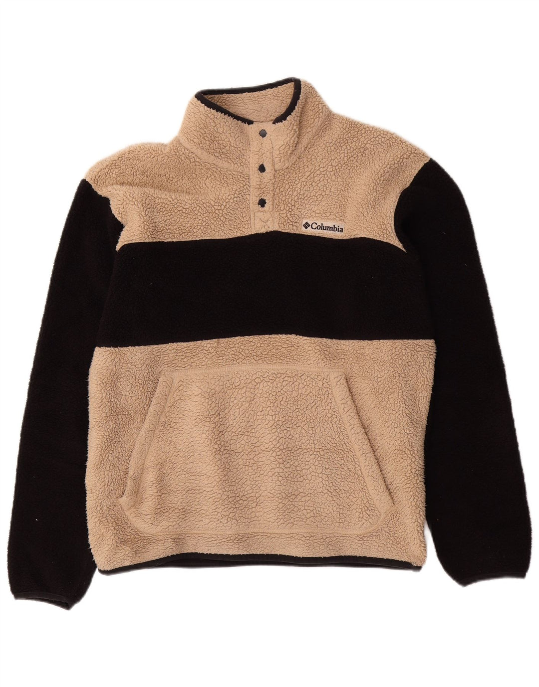 Columbia Mens Button Neck Fleece Jumper Medium Beige Colourblock Polyester