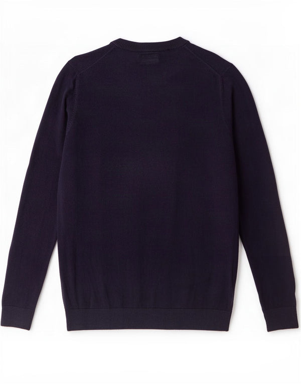 Guess Mens V-Neck Jumper Sweater Medium Navy Blue Cotton