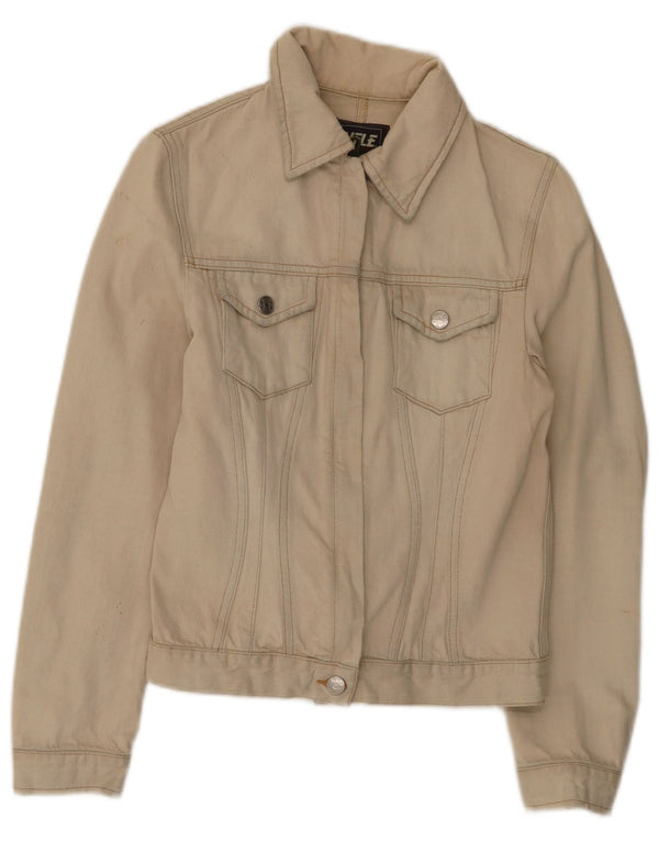Rifle Womens Crop Denim Jacket UK 12 Medium Beige Cotton