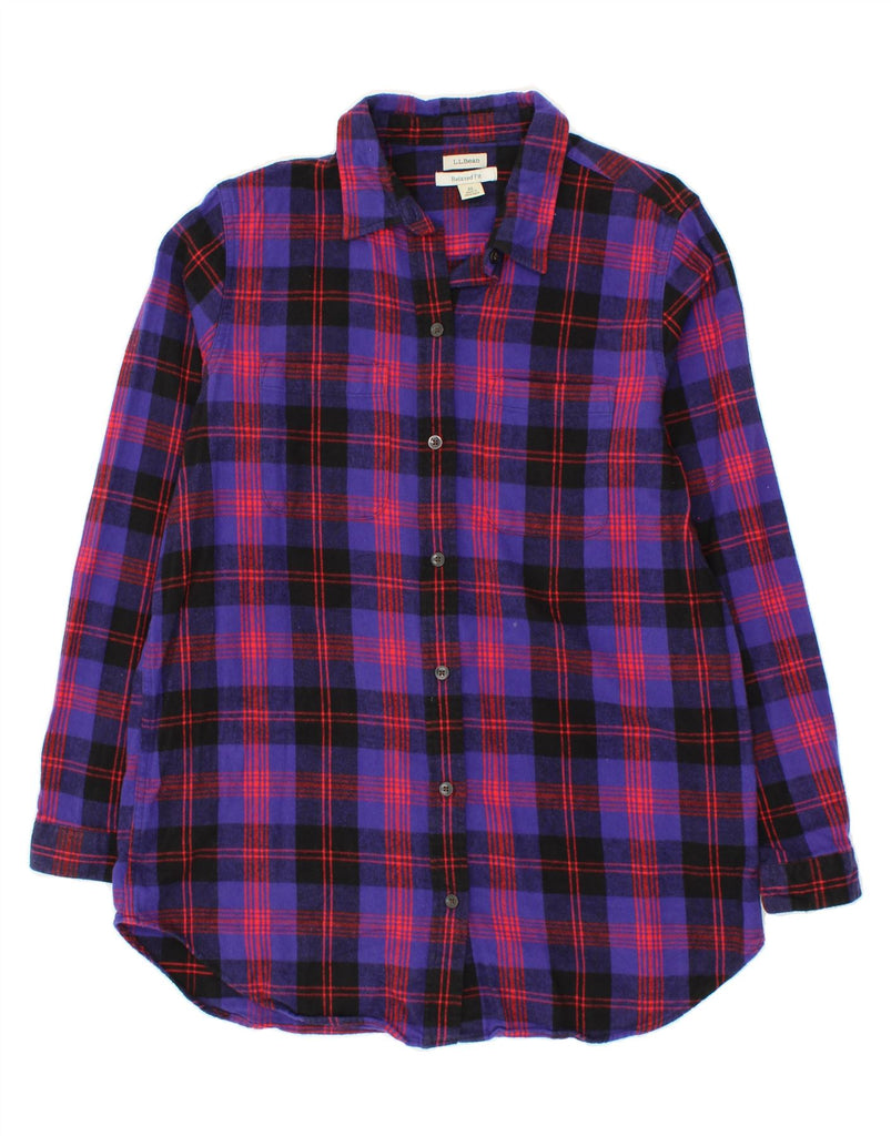 L.L.BEAN Womens Relaxed Fit Flannel Shirt UK 14 Medium Purple Check Cotton Vintage L.L.Bean and Second-Hand L.L.Bean from Messina Hembry 