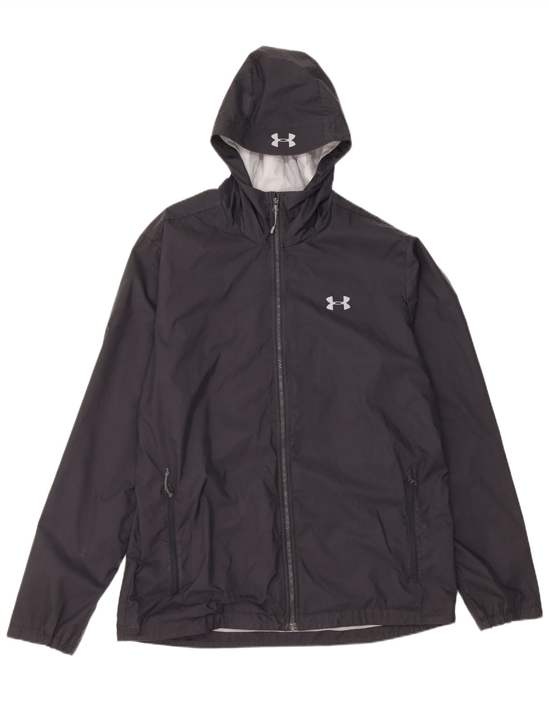 Under Armour Mens Hooded Rain Jacket UK 40 Large Black Nylon