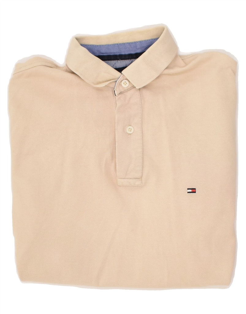 TOMMY HILFIGER Mens Polo Shirt Medium Beige Cotton | Vintage Tommy Hilfiger | Thrift | Second-Hand Tommy Hilfiger | Used Clothing | Messina Hembry 