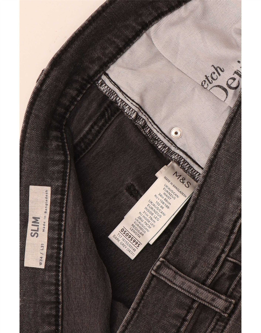 Marks & Spencer Mens Slim Jeans W34 L31 Grey Cotton