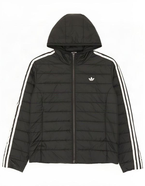 Adidas Womens Hooded Padded Jacket UK 14 Medium Black Polyester