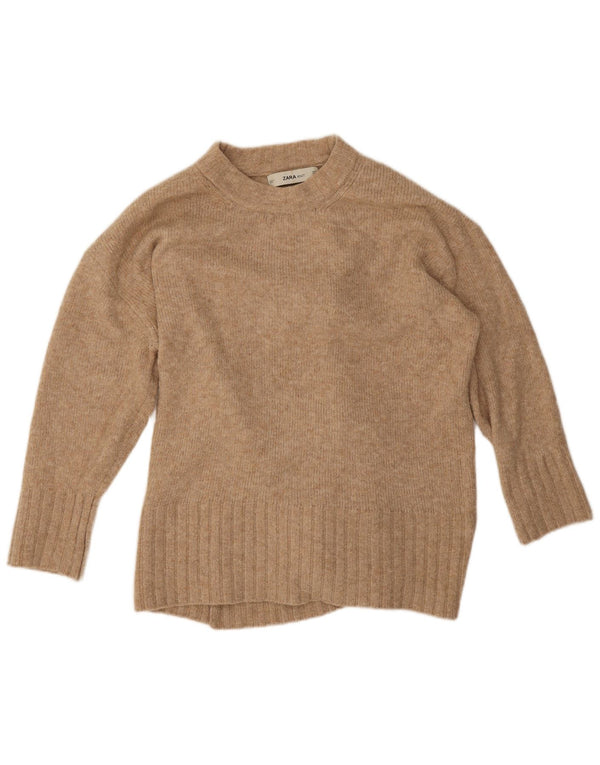 Zara Womens Loose Fit Crew Neck Jumper Sweater UK 14 Medium Beige Acrylic