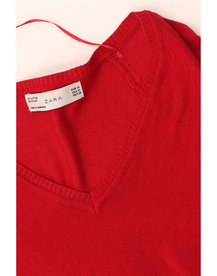 Zara Womens V-Neck Jumper Sweater UK 12 Medium Red Cotton