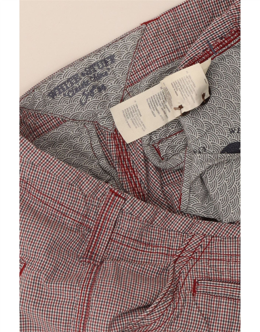 WHITE STUFF Mens Chino Shorts W34 Large Red Gingham Cotton