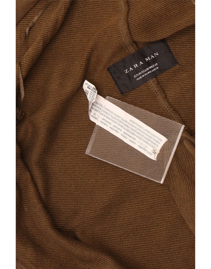 Zara Mens Hooded Cardigan Sweater Medium Brown Cotton