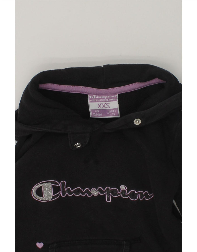 CHAMPION Girls Graphic Hoodie Jumper 3-4 Years 2XS Black | Vintage Champion | Thrift | Second-Hand Champion | Used Clothing | Messina Hembry 