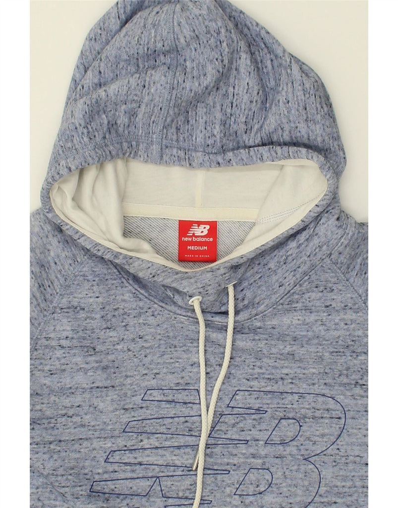 NEW BALANCE Womens Graphic Hoodie Jumper UK 14 Medium Blue Flecked Cotton Vintage New Balance and Second-Hand New Balance from Messina Hembry 