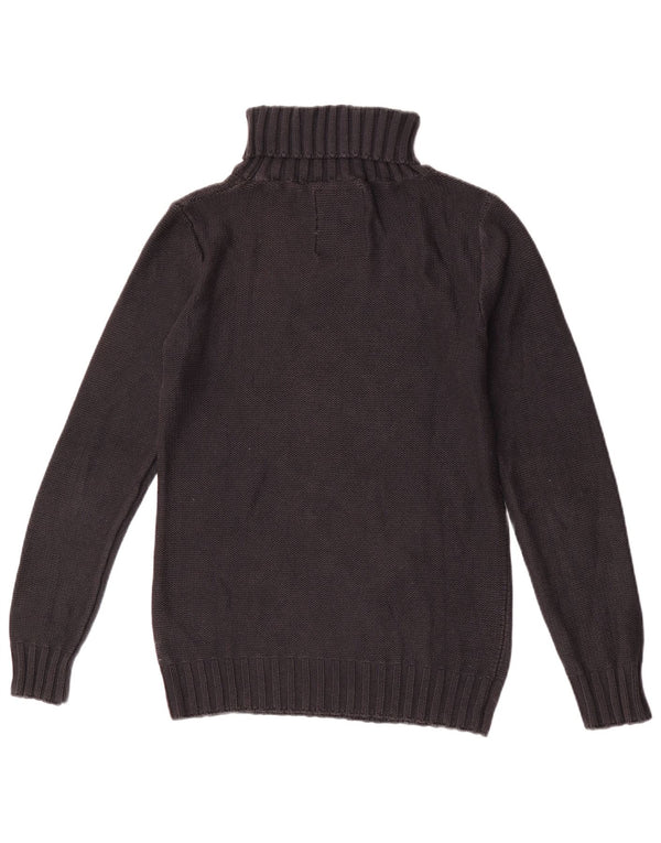 Vintage Womens Roll Neck Jumper Sweater UK 12 Medium Black Argyle/Diamond
