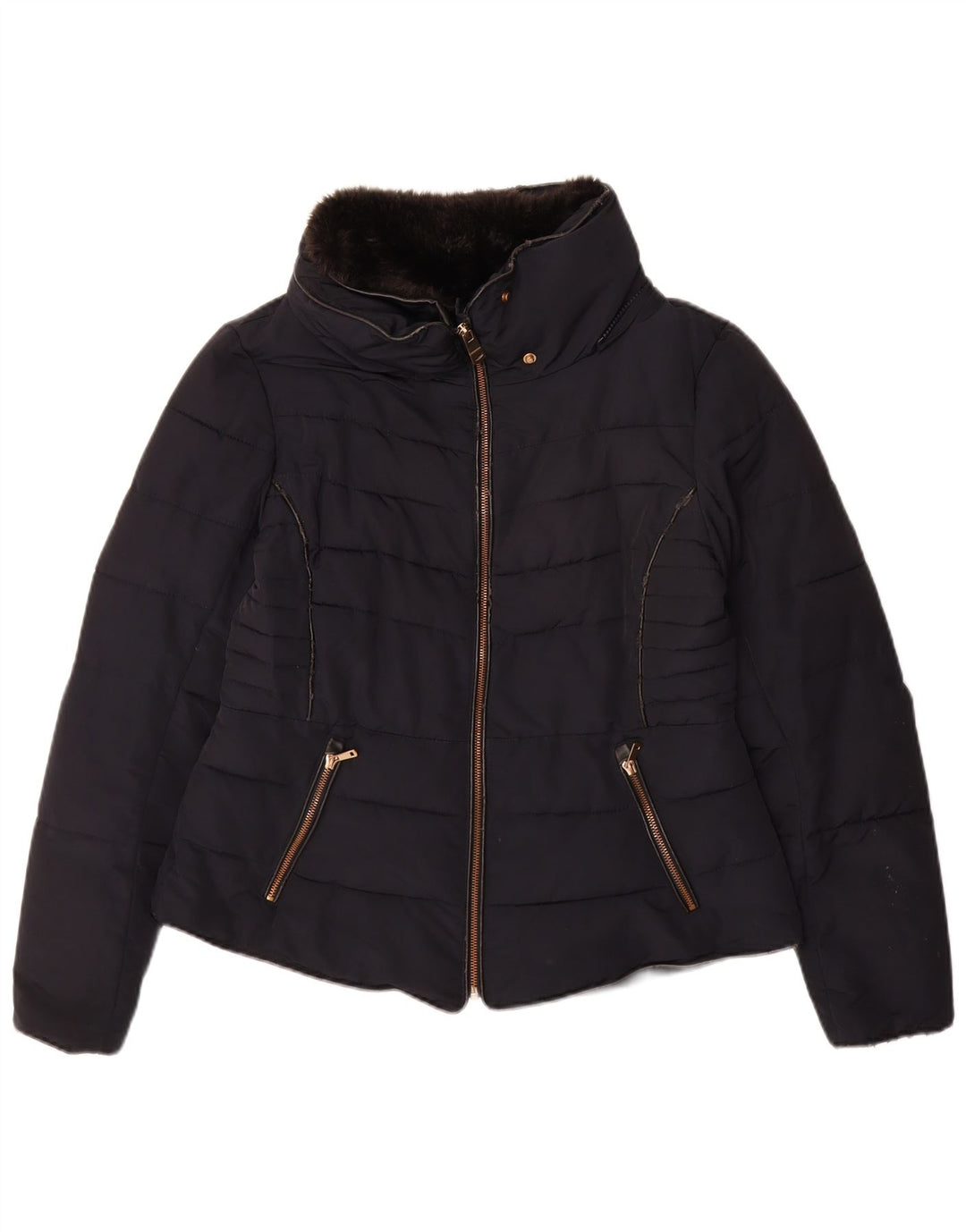 Zara Womens Padded Jacket UK 16 Large Navy Blue