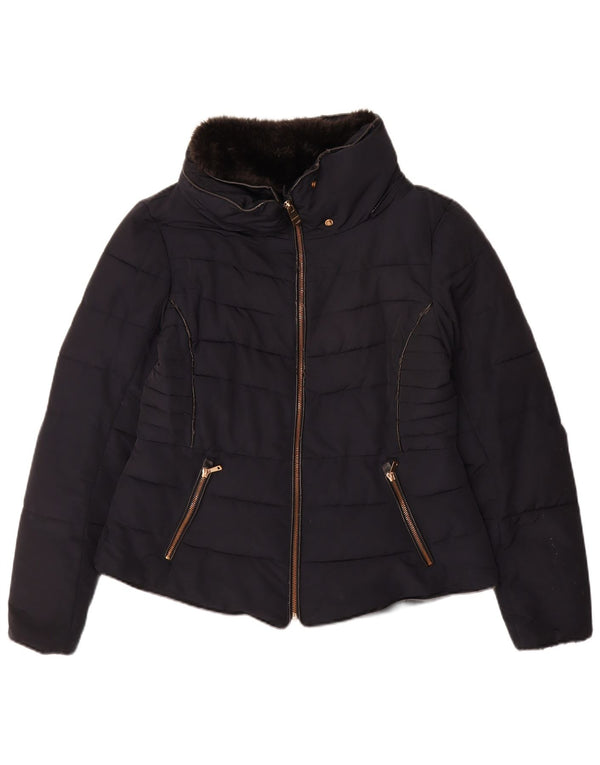 Zara Womens Padded Jacket UK 16 Large Navy Blue