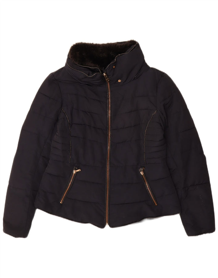 Zara Womens Padded Jacket UK 16 Large Navy Blue