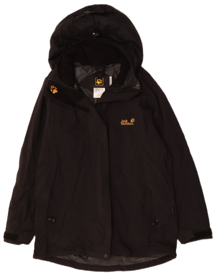 JACK WOLFSKIN Womens Oversized Hooded Rain Jacket UK 8 Small Black
