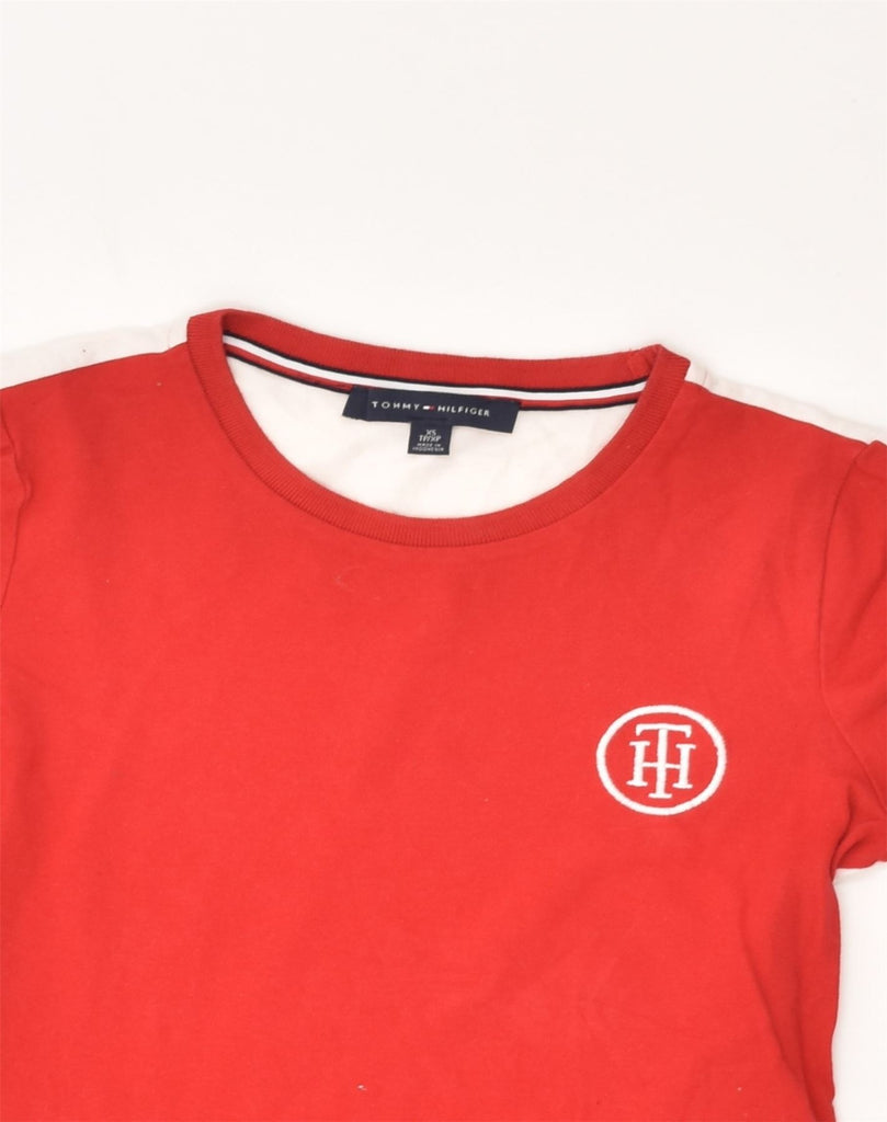 TOMMY HILFIGER Womens T-Shirt Top UK 6 XS Red Colourblock Cotton | Vintage Tommy Hilfiger | Thrift | Second-Hand Tommy Hilfiger | Used Clothing | Messina Hembry 