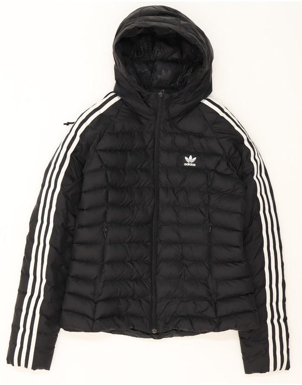 Adidas Womens Hooded Padded Jacket UK 14 Medium Black Polyester