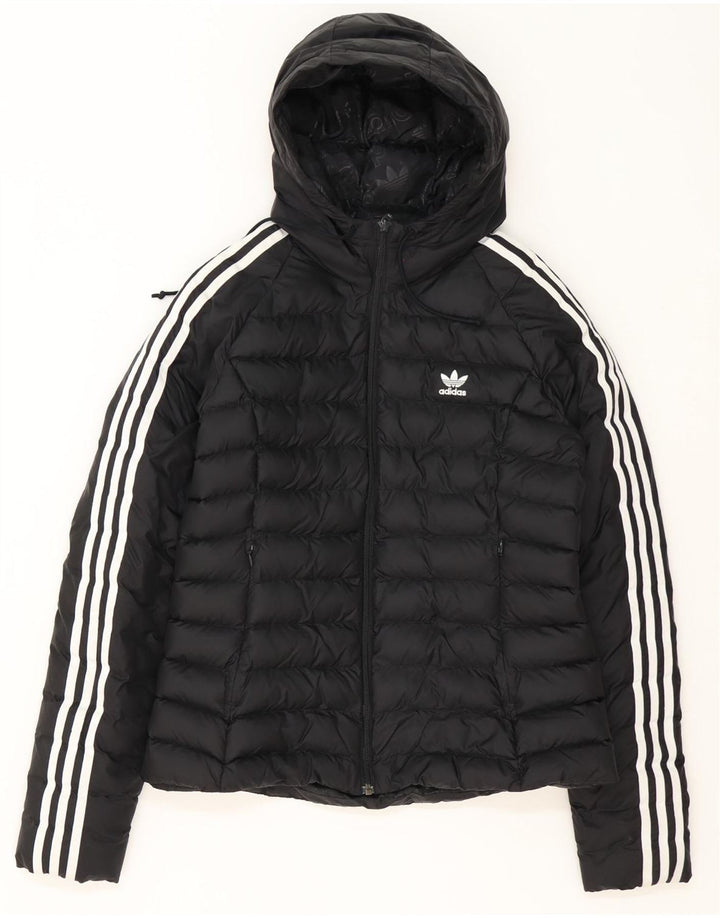 Adidas Womens Hooded Padded Jacket UK 14 Medium Black Polyester