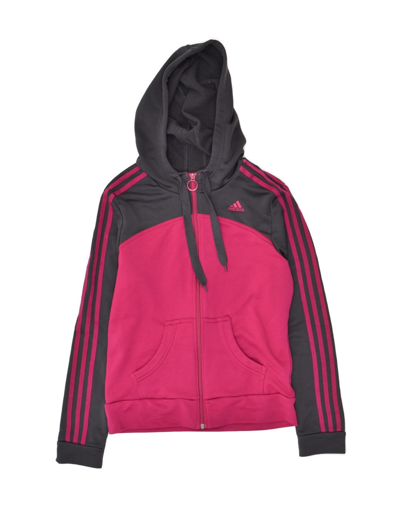 ADIDAS Womens Zip Hoodie Sweater UK 14 Large Pink Colourblock Polyester | Vintage Adidas | Thrift | Second-Hand Adidas | Used Clothing | Messina Hembry 