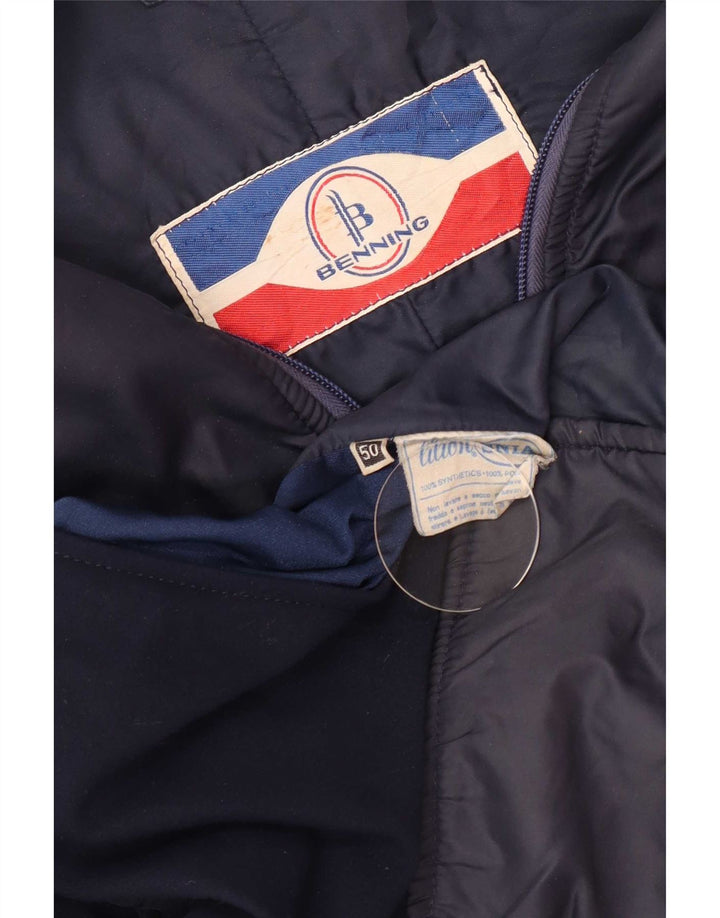 Vintage Mens Padded Ski Jacket Size 50 Medium Navy Blue Colourblock Retro