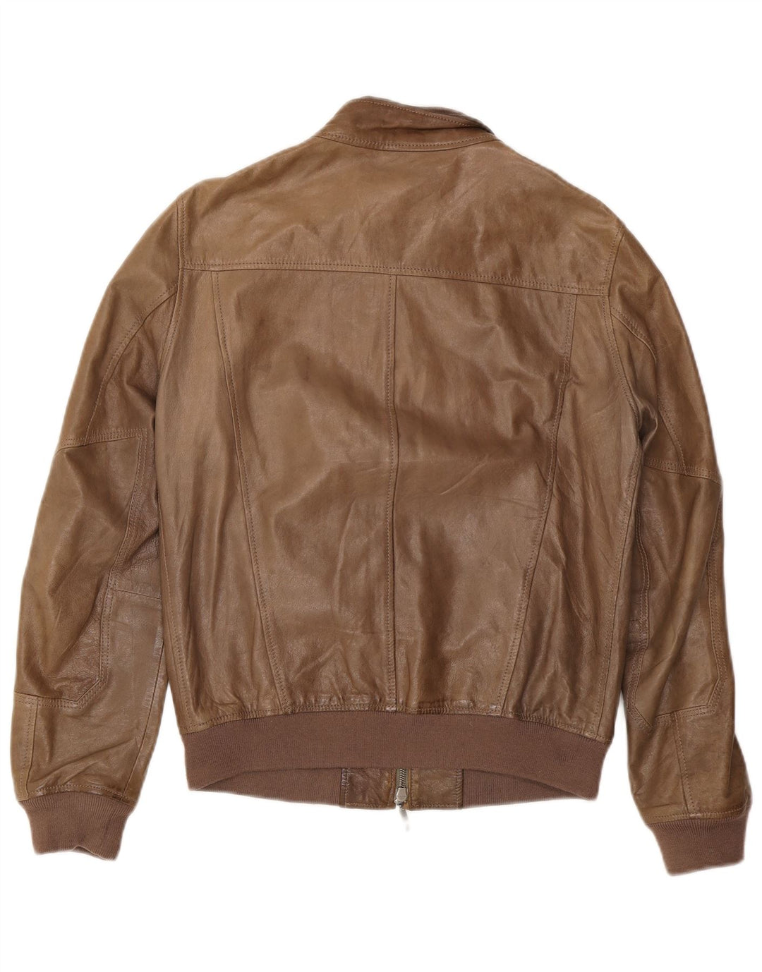 Jeckerson Mens Bomber Leather Jacket UK 36 Small Brown Leather