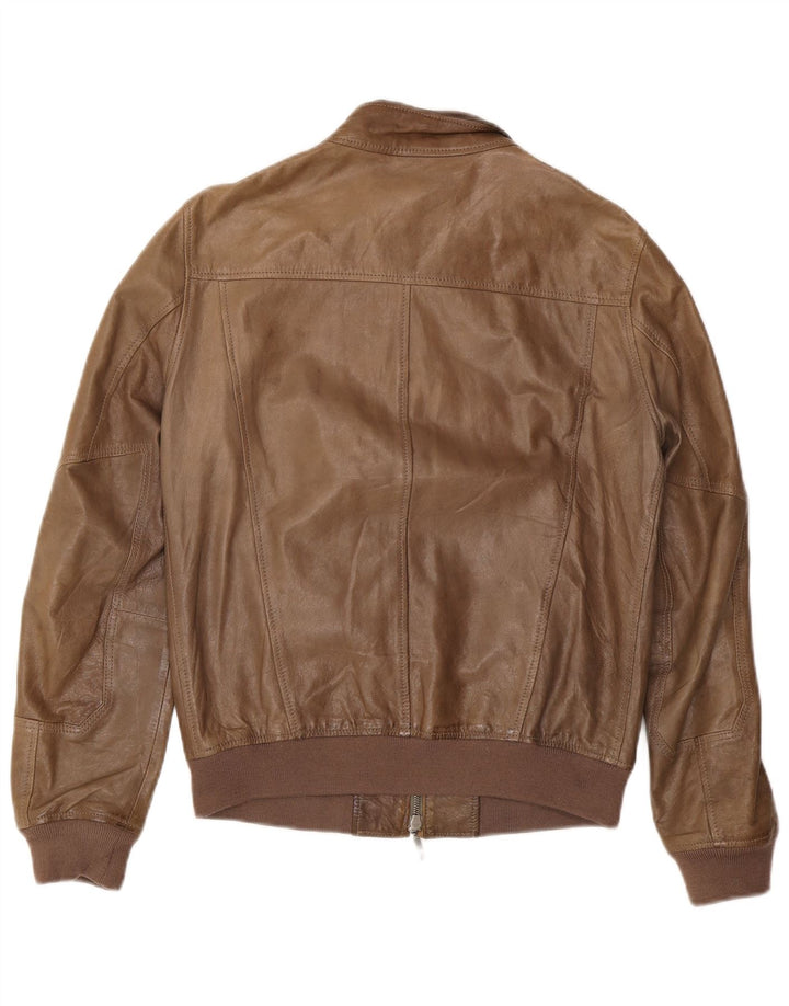 Jeckerson Mens Bomber Leather Jacket UK 36 Small Brown Leather