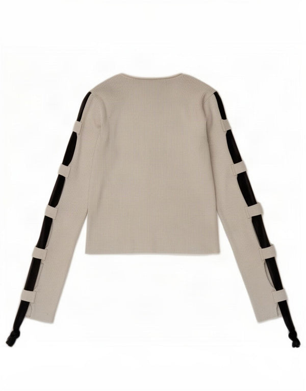 Zara Womens Crop Top Long Sleeve UK 8 Small Grey Colourblock Viscose